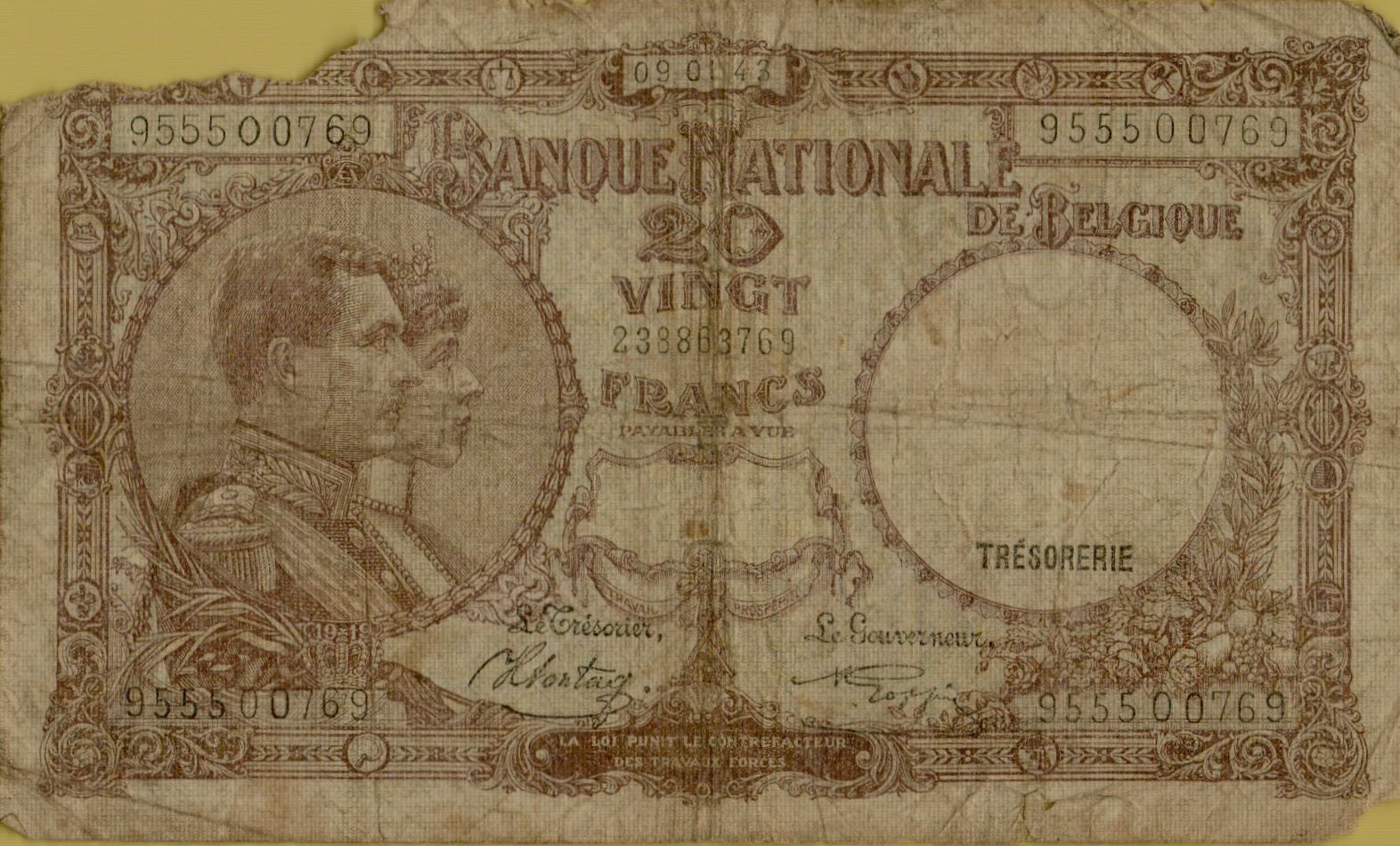 Belgium 20 1943 F+ P-111/3